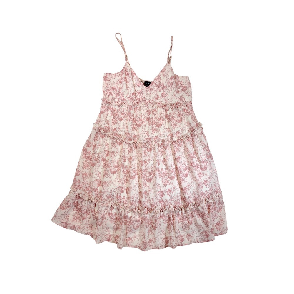 Trixxi Women's Floral Ruffle Tiered Mini Dress Spaghetti Straps Size M - Picture 1 of 3